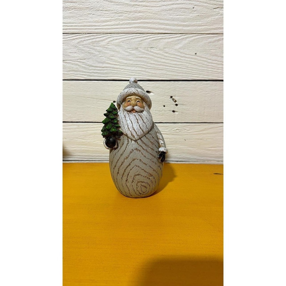 Rustic Grey Faux Wood Grain Santa Claus Figurine Christmas Decor 4.5 Inch NWT